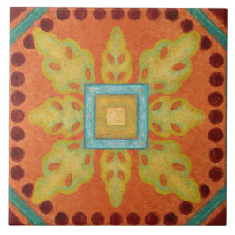 Azulejo De Cerâmica Talavera 04 Laranja Amarelo Azul Mediterrâneo Geo