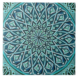 Azulejo De Cerâmica Talavera 05 Azul Turquesa Roseta Mediterrânea