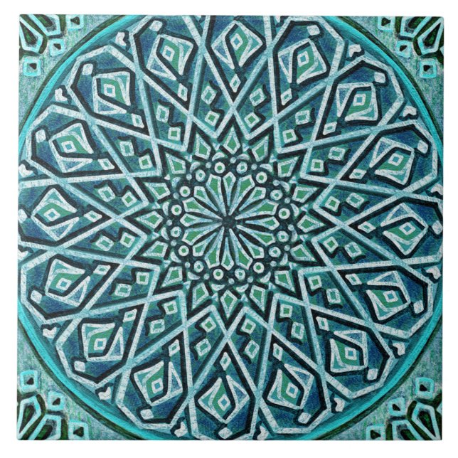 Azulejo De Cerâmica Talavera 05 Turquoise Blue Mediterranean Rosette (Frente)