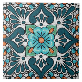 Azulejo De Cerâmica Talavera 06 Azul Teal Verde Floral Mediterrâneo