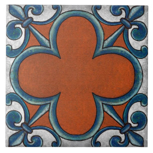 Azulejo De Cerâmica Talavera 07 Ferrugem Azul Cinza Mediterrâneo Geo