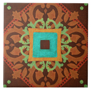 Azulejo De Cerâmica Talavera 08 Azul Marrom Ferrugem Mediterrâneo Geo