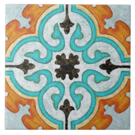 Azulejo De Cerâmica Talavera 09 Laranja Cinza Aqua Mediterrâneo Geo