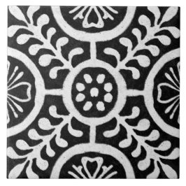 Azulejo De Cerâmica Talavera 11 Preto Branco Cinza Floral Mediterrâneo