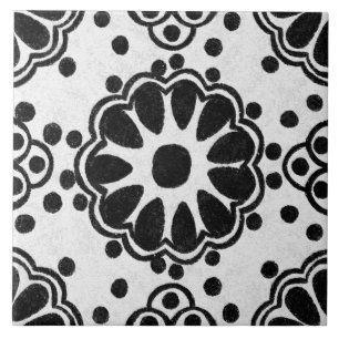 Azulejo De Cerâmica Talavera 12 Preto Branco Cinza Floral Mediterrâneo