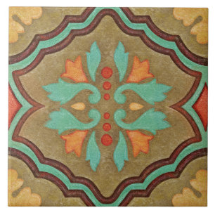 Azulejo De Cerâmica Talavera 13 Verde Oliva Aqua Floral Mediterrâneo