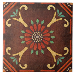 Azulejo De Cerâmica Talavera 14 Marrom Vermelho Aqua Floral Mediterrân