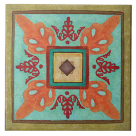 Azulejo De Cerâmica Talavera 15 Oliva Água Laranja Floral Mediterrâneo