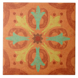 Azulejo De Cerâmica Talavera 16 Laranja Ferrugem Aquamarinho Geo Medit