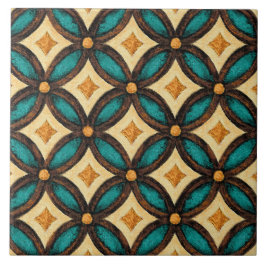 Azulejo De Cerâmica Talavera 18 Verde Turquesa Marrom Marfim Treliça M