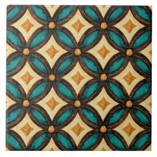 Azulejo De Cerâmica Talavera 18 Verde Turquesa Marrom Marfim Treliça M