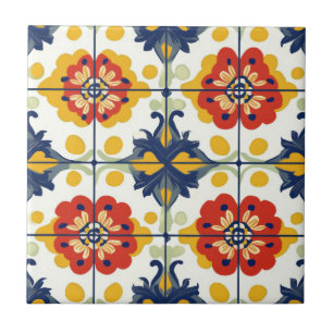 Azulejo De Cerâmica Talavera Azul Vermelho Amarelo Mexicano Espanhol S