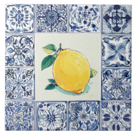 Azulejo De Cerâmica Talavera Limão - Mediterrâneo Azul e Branco