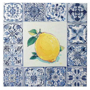 Azulejo De Cerâmica Talavera Limão - Mediterrâneo Azul e Branco