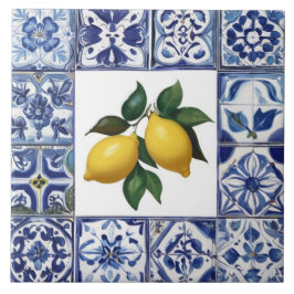 Azulejo De Cerâmica Talavera Limões - Mediterrâneo Azul e Branco
