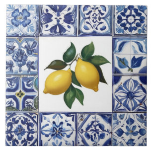 Azulejo De Cerâmica Talavera Limões - Mediterrâneo Azul e Branco