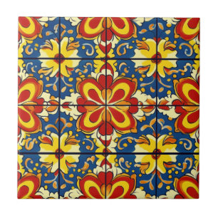 Azulejo De Cerâmica Talavera Seamless Blue Red Amarelo mexicano