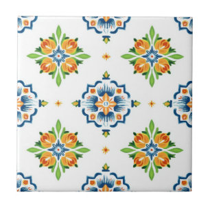 Azulejo De Cerâmica Talavera Sem Costura Azul Laranja Verde Mexicano E