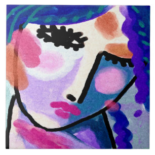 Azulejo De Cerâmica Talvez o retrato digital Abstrato de uma mulher
