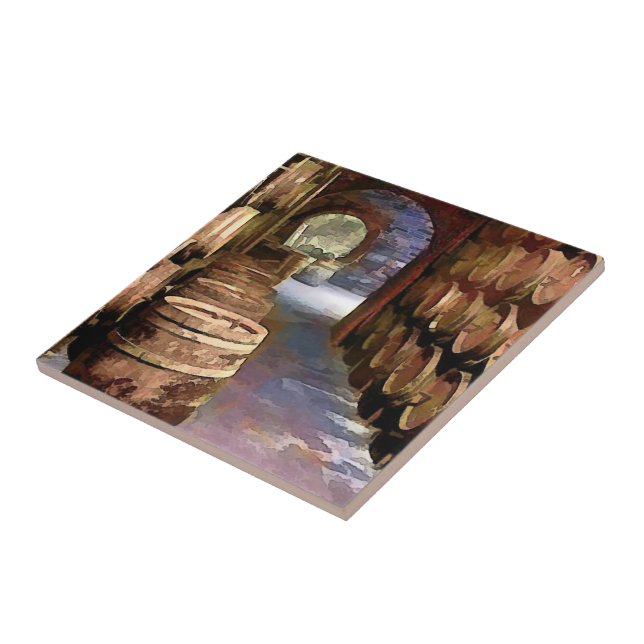 Azulejo De Cerâmica Tambores de vinho na adega de vinho (Lateral)