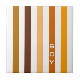 Azulejo De Cerâmica Tan Brown Orange Vertical Stripes Monograma