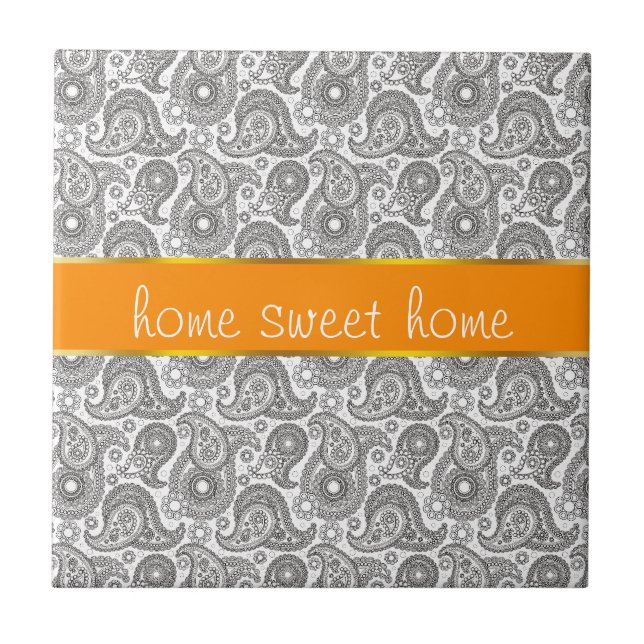 Azulejo De Cerâmica Tangerine Black Paisley (Frente)