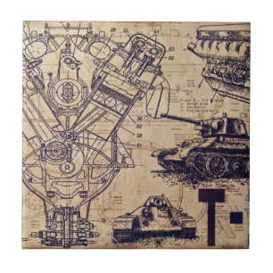 Azulejo De Cerâmica Tank Schematics Art