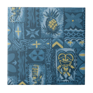 Azulejo De Cerâmica Tapa havaiano do vintage de Pomaika'i Tiki