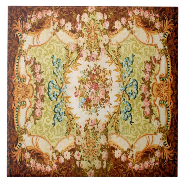 Azulejo De Cerâmica Tapeçaria francesa barroca vitoriana floral rosa (Frente)