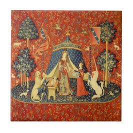 Azulejo De Cerâmica Tapeçaria Medieval Lady e O Unicórnio: Arte France