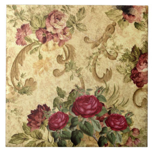 Azulejo De Cerâmica Tapeçaria Vintage Marrom Dourado Rosa