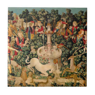 Azulejo De Cerâmica Tapeçarias de Unicórnio Medieval Impressas: Met Cl