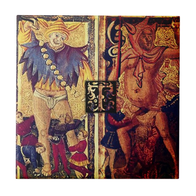 Azulejo De Cerâmica Tarot Double Fools Inicial T (Frente)