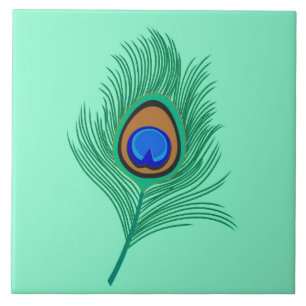 Azulejo De Cerâmica Tarquuise Peacock Feather sobre Aqua Luz