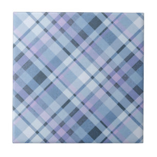 Azulejo De Cerâmica Tartan azul-Xadrez amolecida azul-crua