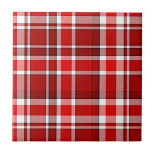 Azulejo De Cerâmica Tartan branco vermelho da xadrez