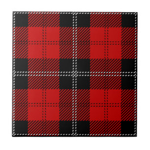 Azulejo De Cerâmica Tartan Escocês Vermelho e Preto