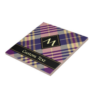 Azulejo De Cerâmica Tartan roxo, Dourado e azul