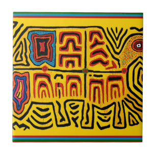 Azulejo De Cerâmica Tartaruga Andando da Tribo Cuna Indiana