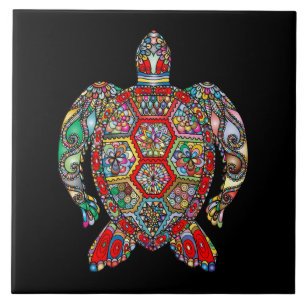 Azulejo De Cerâmica Tartaruga colorida vibrante