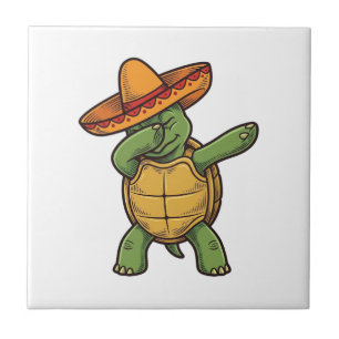 Azulejo De Cerâmica Tartaruga Dabbing Sombrero Design Vetorial Vintage