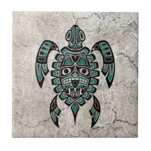 Azulejo De Cerâmica Tartaruga de mar azul do espírito do Haida da