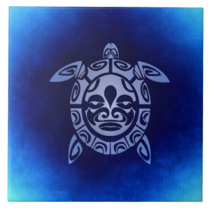 Azulejo De Cerâmica Tartaruga de mar tribal africana azul da máscara