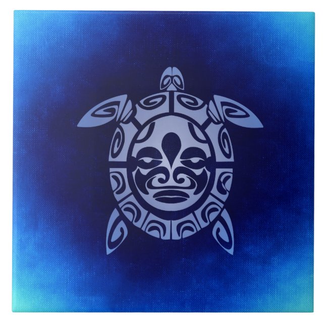 Azulejo De Cerâmica Tartaruga de mar tribal africana azul da máscara (Frente)