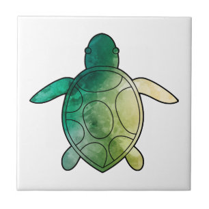 Azulejo De Cerâmica Tartaruga Marinha aquarela verde