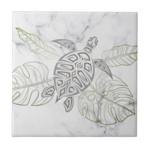 Azulejo De Cerâmica Tartaruga Marinha Cinza Mármore Tropical Costeiro 