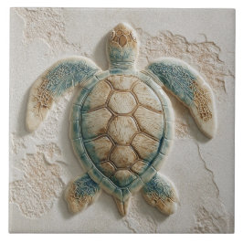 Azulejo De Cerâmica Tartaruga Marinha Costeira Turquesa e Areia