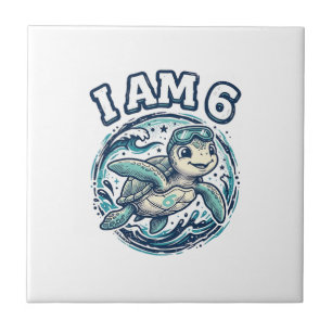 Azulejo De Cerâmica Tartaruga Marinha Fofa Eu Tenho 6 Anos Camisa Vint
