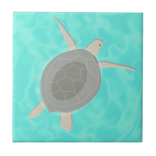 Azulejo De Cerâmica Tartaruga Marinha Fofa no Oceano