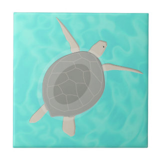 Azulejo De Cerâmica Tartaruga Marinha Fofa no Oceano